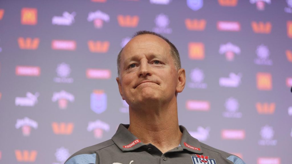 Michael Maguire smiles while coaching the NSW Blues.